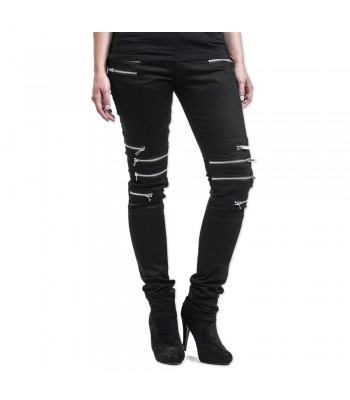 Women Gothic Punk Rock Vegan Armor Biker 8 Metal Zipper Cotton Pants 